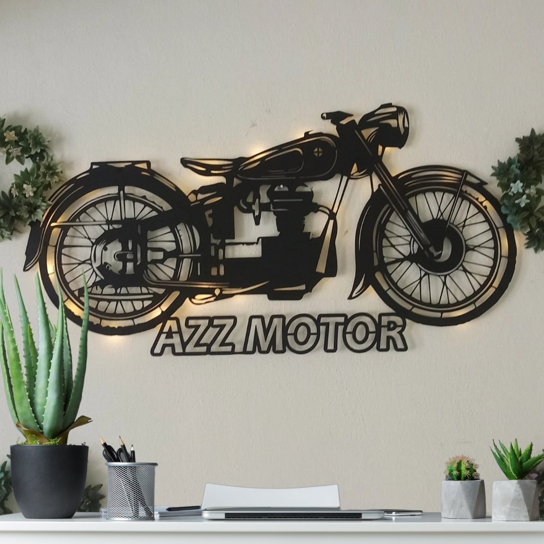 Motosiklet Işıklı ve İsimli Duvar Tablosu