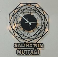 Sekizgen Tasarımlı İsime Özel Işıklı Duvar Saati