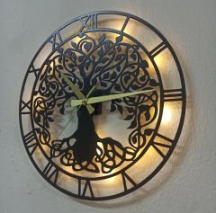 Hayat Ağacı Tasarımlı Işıklı Duvar Saati