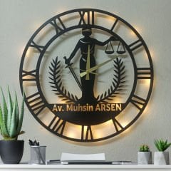 Avukatlara Özel İsimli ve Işıklı Duvar Saati