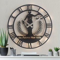 Avukatlara Özel İsimli ve Işıklı Duvar Saati