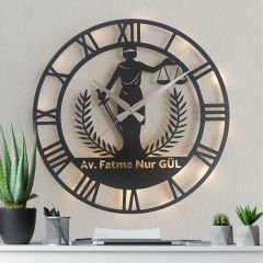 Avukatlara Özel İsimli ve Işıklı Duvar Saati