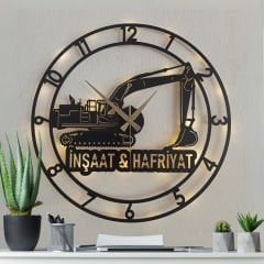 İnşaat ve Hafriyat Temalı Işıklı Duvar Saati