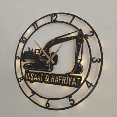 İnşaat ve Hafriyat Temalı Işıklı Duvar Saati