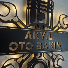 Oto Bakım Tasarımlı İsimli ve Işıklı Duvar Dekoru