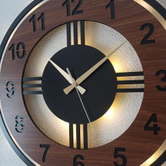 Ahşap Desenli Işıklı Modern Duvar Saati
