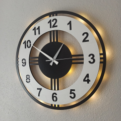 Modern Beyaz ve Siyah Işıklı Modern Duvar Saati