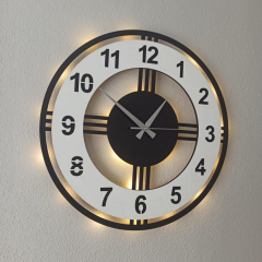 Modern Beyaz ve Siyah Işıklı Modern Duvar Saati