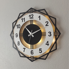 Beyaz Renkli Işıklı Duvar Saati - Geometrik Modern Saat