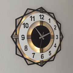 Beyaz Renkli Işıklı Duvar Saati - Geometrik Modern Saat