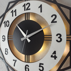 Beyaz Renkli Işıklı Duvar Saati - Geometrik Modern Saat