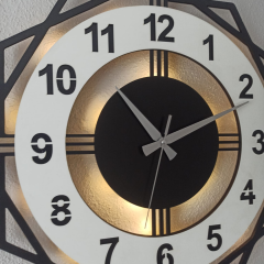 Beyaz Renkli Işıklı Duvar Saati - Geometrik Modern Saat