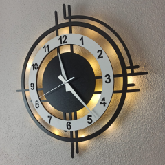 Beyaz Renkli Işıklı Çember Duvar Saati - Modern Şık Tasarım 50x50 cm