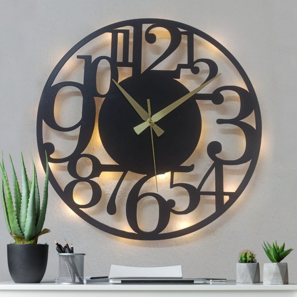 LED Işıklı Modern Duvar Saati - Dekoratif ve Sessiz Tasarım