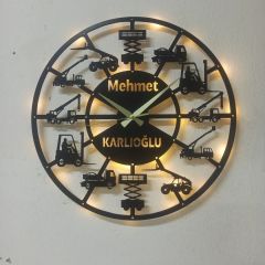 Kişiye Özel Işıklı İş Makineleri Duvar Saati – Şık ve Modern