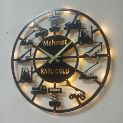 Kişiye Özel Işıklı İş Makineleri Duvar Saati – Şık ve Modern