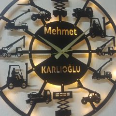 Kişiye Özel Işıklı İş Makineleri Duvar Saati – Şık ve Modern