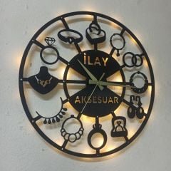 Lüks Takı ve Aksesuar Temalı Kişiye Özel Işıklı Duvar Saati