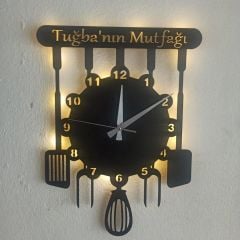 Mutfak Temalı Kişiye Özel Işıklı Duvar Saati – Şık Tasarım