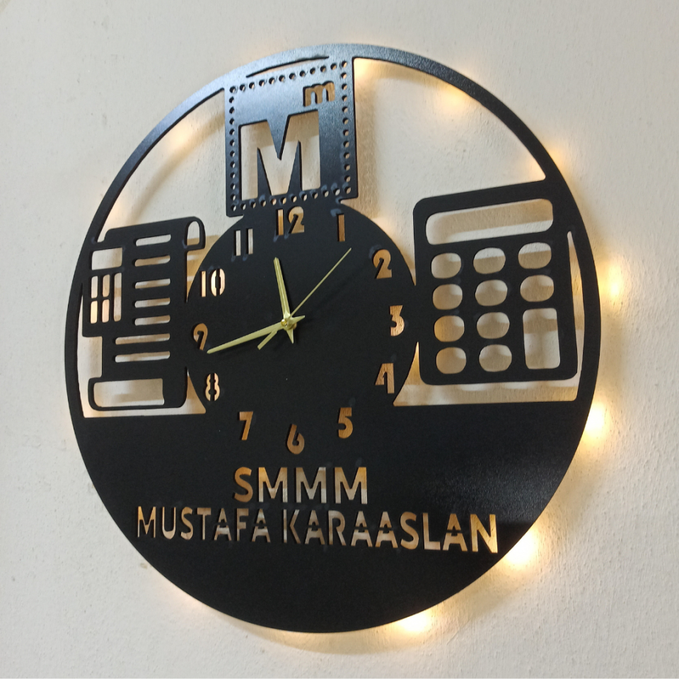 Mali Müşavir Işıklı Duvar Saati – Prestijli Ofis Dekoru