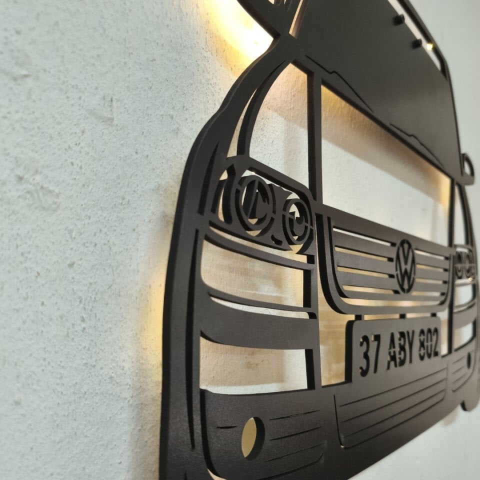 Passat Araç Tasarımı Plakalı LED Işıklı Duvar Dekoru