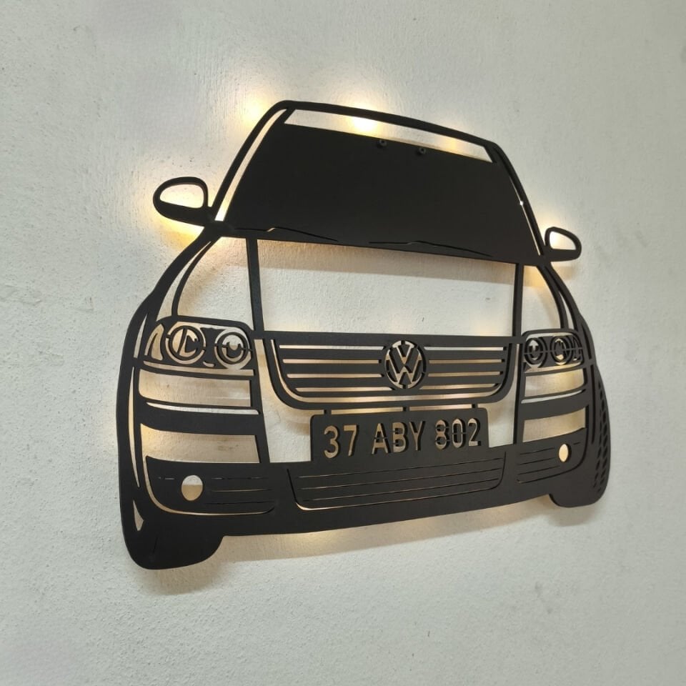 Passat Araç Tasarımı Plakalı LED Işıklı Duvar Dekoru