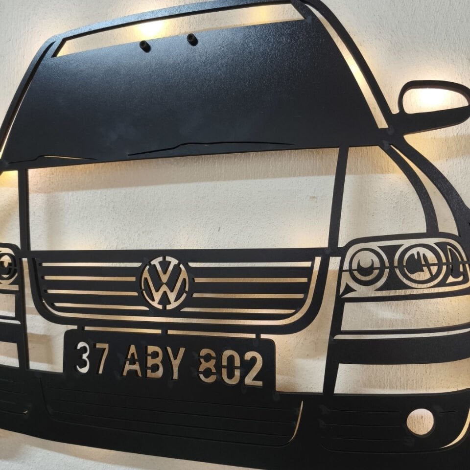 Passat Araç Tasarımı Plakalı LED Işıklı Duvar Dekoru
