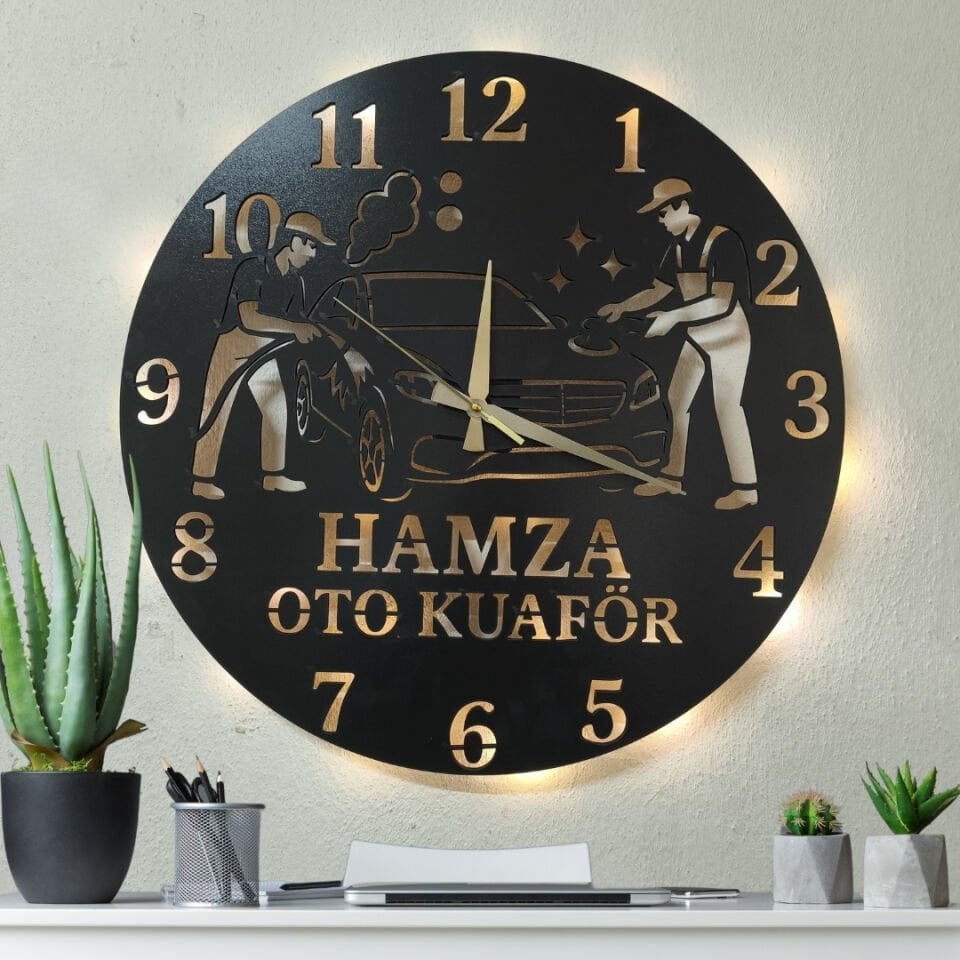 Oto Kuaförlere Özel LED Işıklı Dekoratif Duvar Saati
