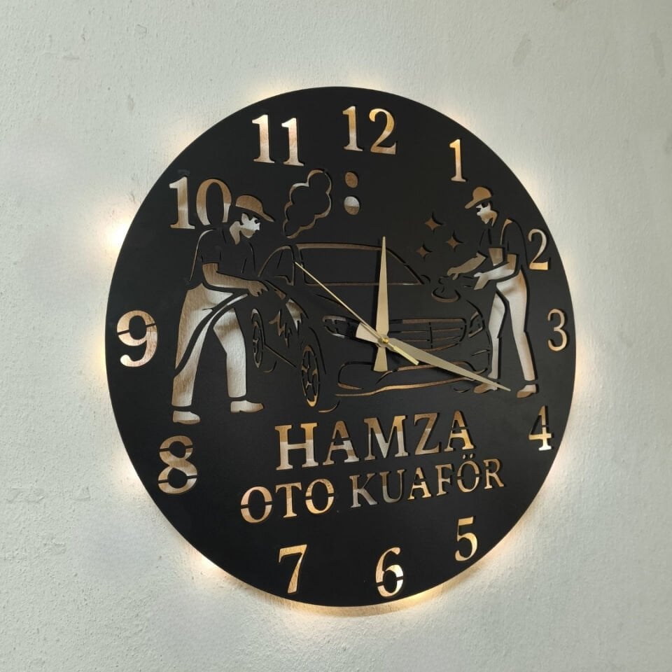 Oto Kuaförlere Özel LED Işıklı Dekoratif Duvar Saati