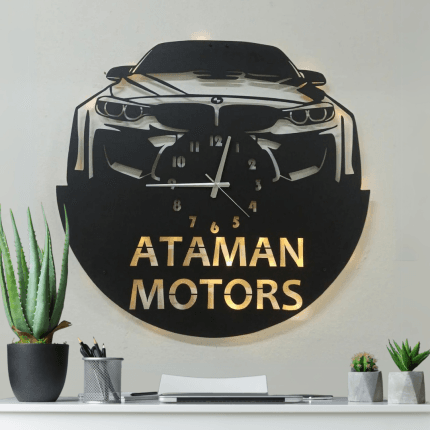 BMW İsimli Işıklı Dekoratif Duvar Saati