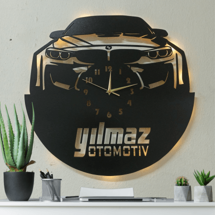 BMW İsimli Işıklı Dekoratif Duvar Saati