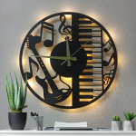 Müzik temalı LED ışıklı dekoratif duvar saati