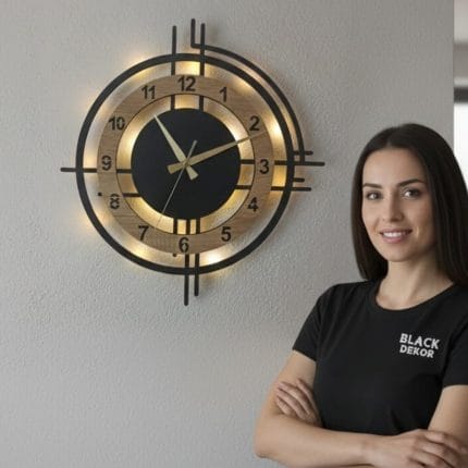 Ev için LED ışıklı dekoratif duvar saati modern tasarım