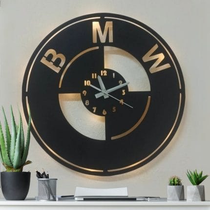Bmw logosu tasarımlı LED ışıklı dekoratif duvar saati