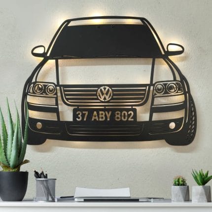 Passat araç tasarımı plakalı LED ışıklı dekoratif duvar dekoru