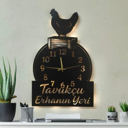 Tavukçuluk temalı LED ışıklı dekoratif duvar saati tasarımı