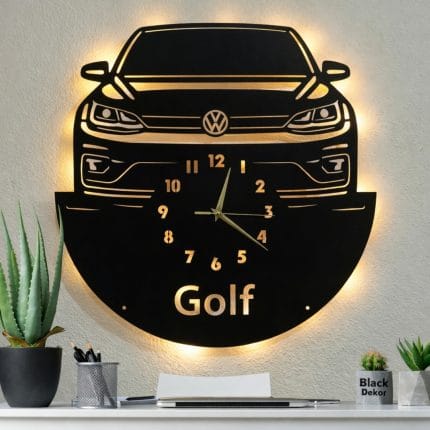 Golf temalı LED ışıklı otomobil tasarımlı dekoratif duvar saati