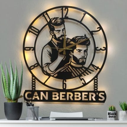 Erkek Berberi Temalı Işıklı Duvar Saati