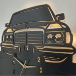 Mercedes W123 kasa figürlü LED ışıklı isim yazılabilir dekoratif duvar saati