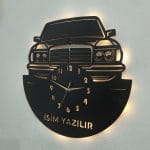 Mercedes W123 kasa figürlü LED ışıklı isim yazılabilir dekoratif duvar saati