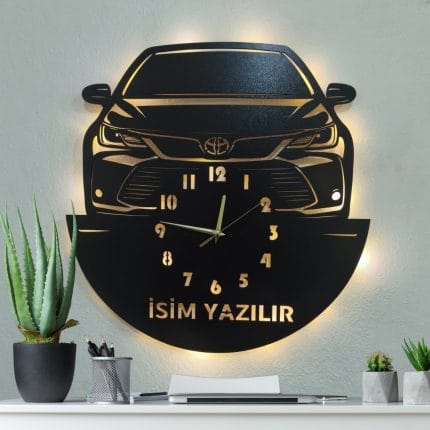Toyota Corolla tasarımlı LED ışıklı isim yazılabilir dekoratif duvar saati