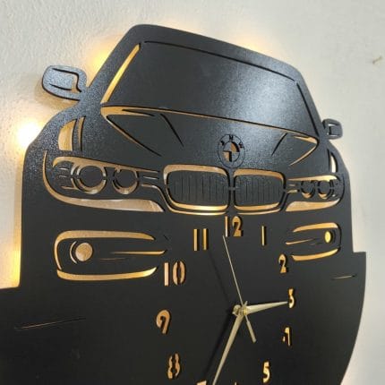 BMW tasarımlı LED ışıklı isim yazılabilir dekoratif duvar saati