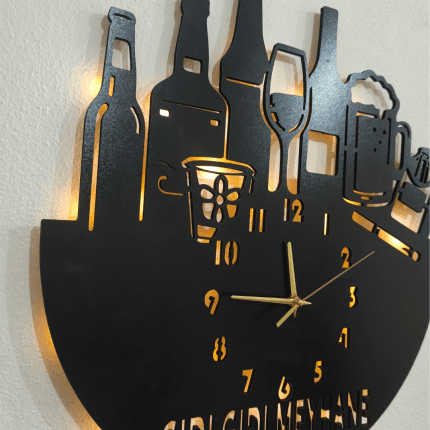 Meyhane temalı LED ışıklı dekoratif duvar saati